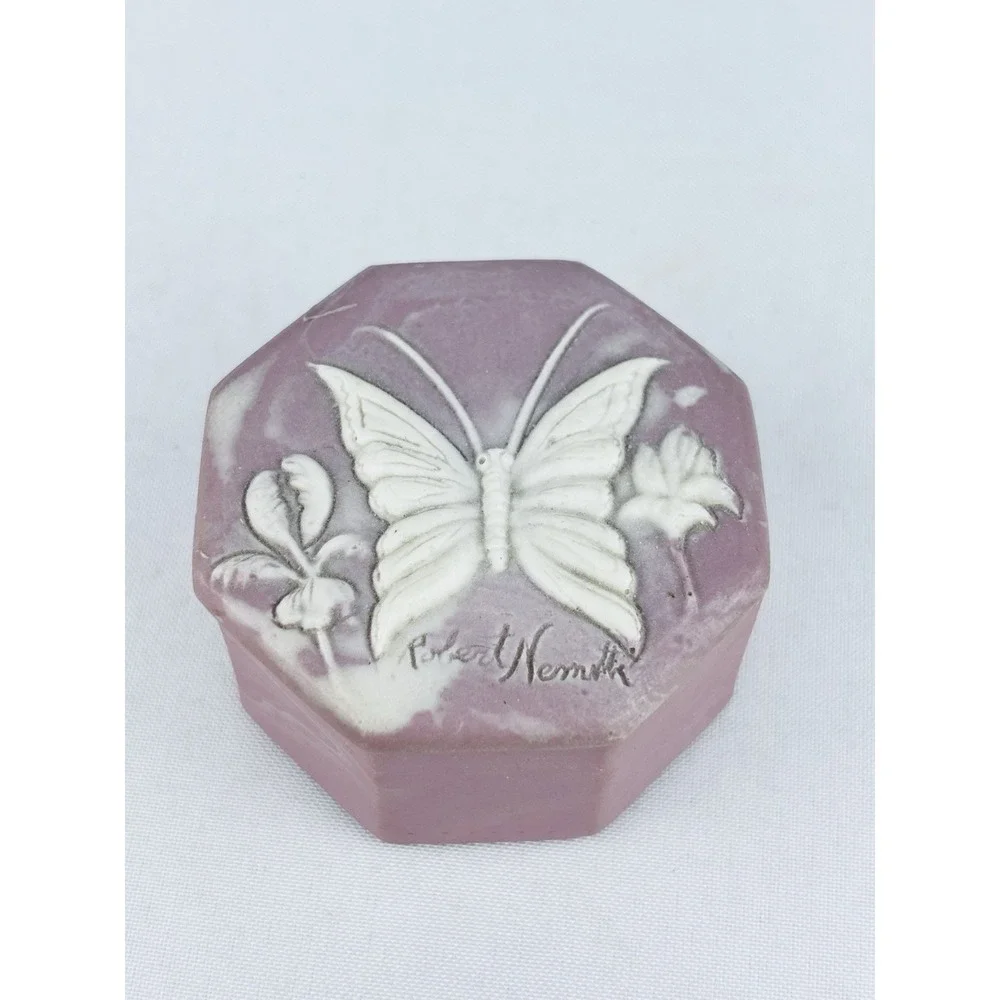 Vtg Trinket Box Pink Incolay Soapstone Design Gifts USA Cottagecore Grannycore